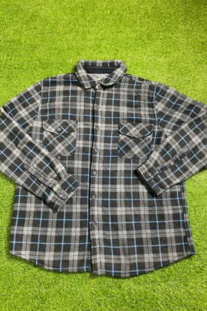Flannel Shirt Jacket IN Black, Blue And Gray (XXL)