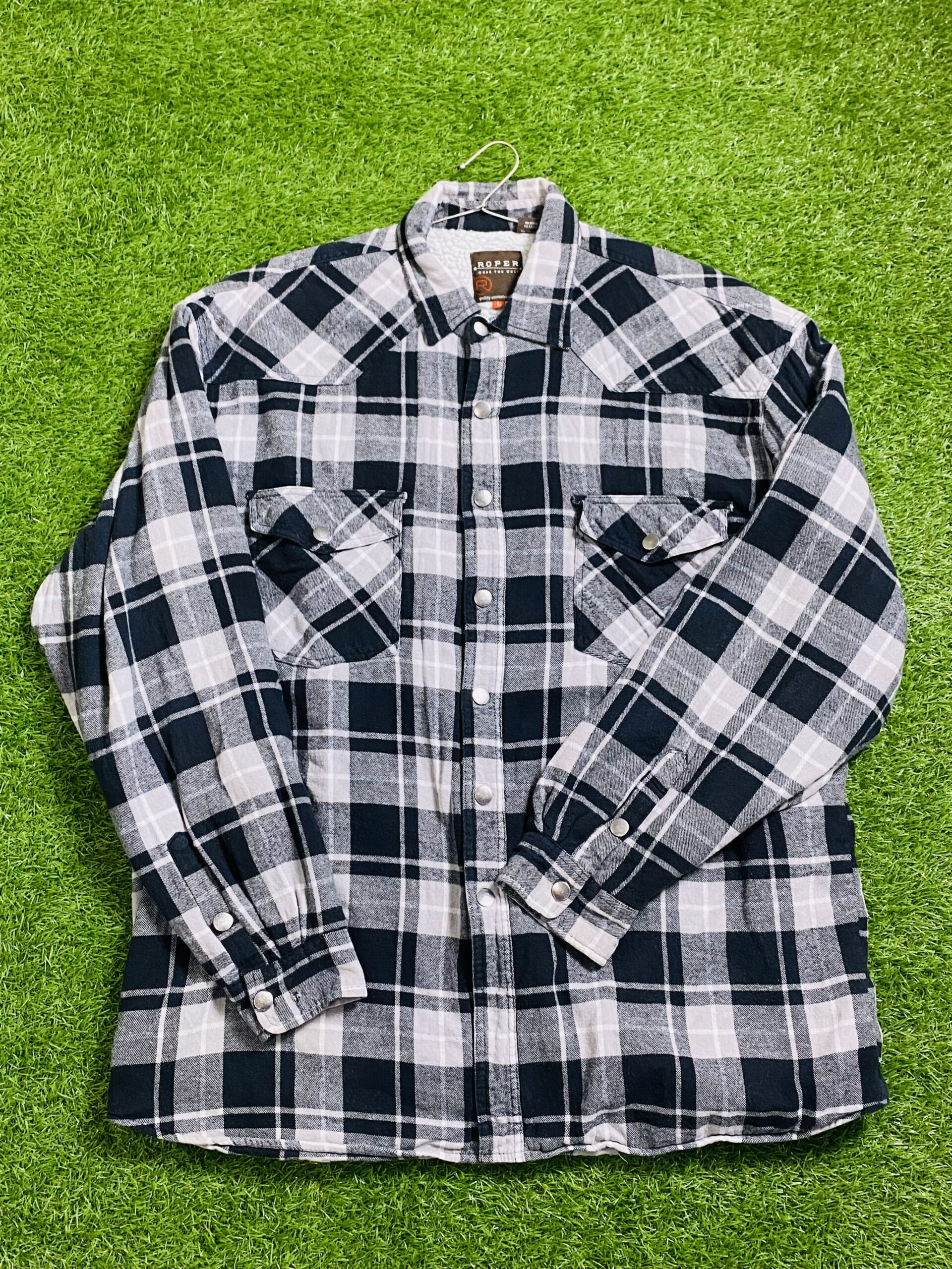 Roper Plaid Flennel Shirt Black & White (L)