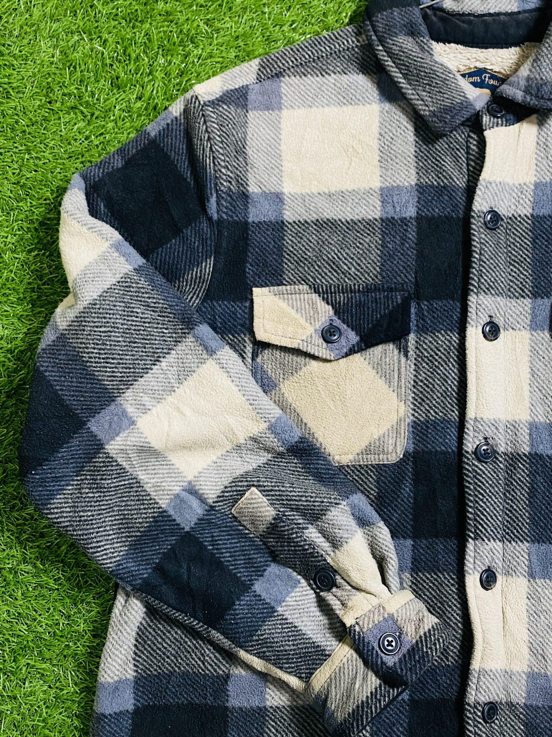 Freedom Foundry Sherpa-Lined Plaid Flannel Shirt Jacket (Gray & Black) (M) - Image 3