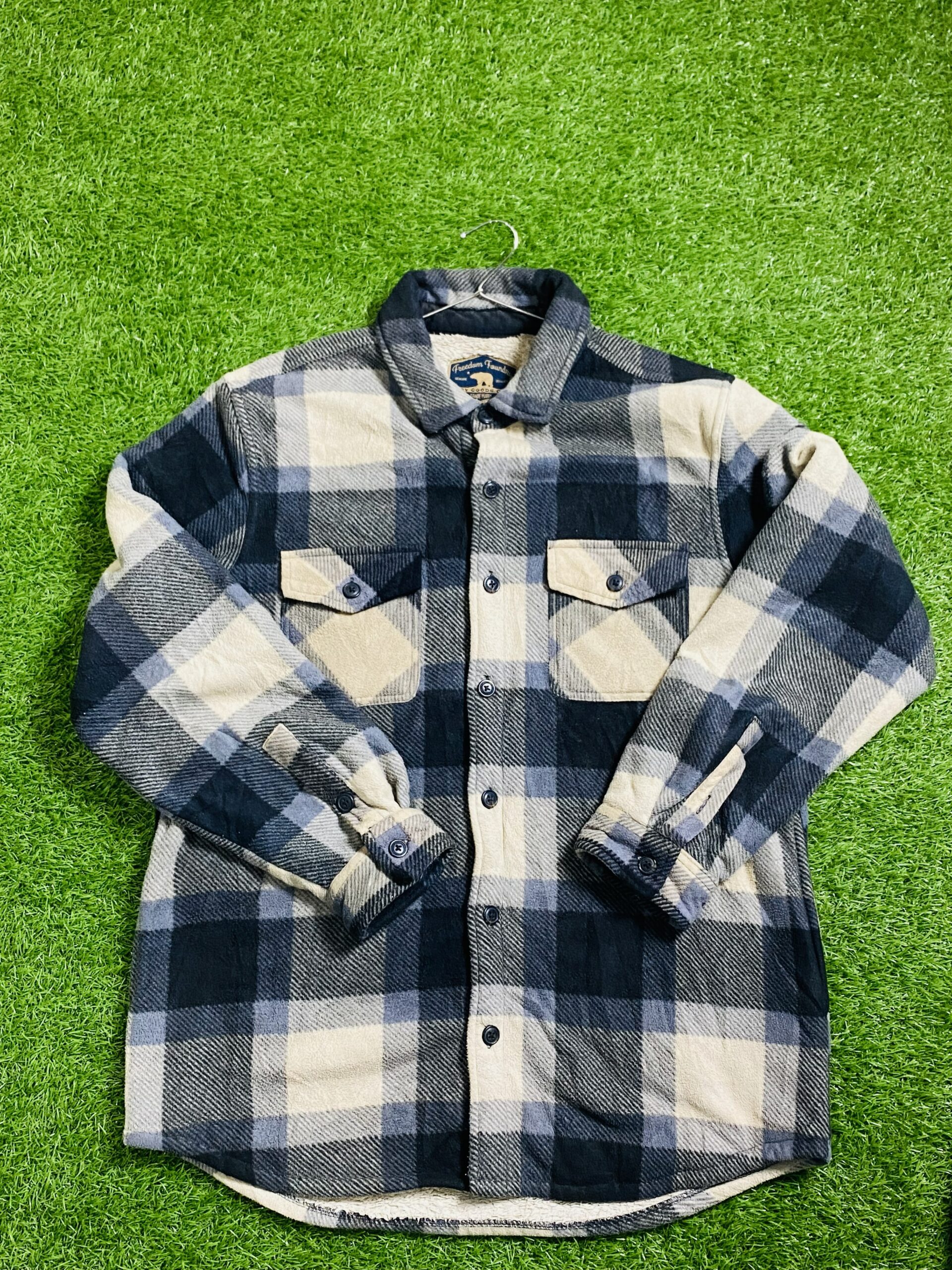 Freedom Foundry Sherpa-Lined Plaid Flannel Shirt Jacket (Gray & Black) (M)