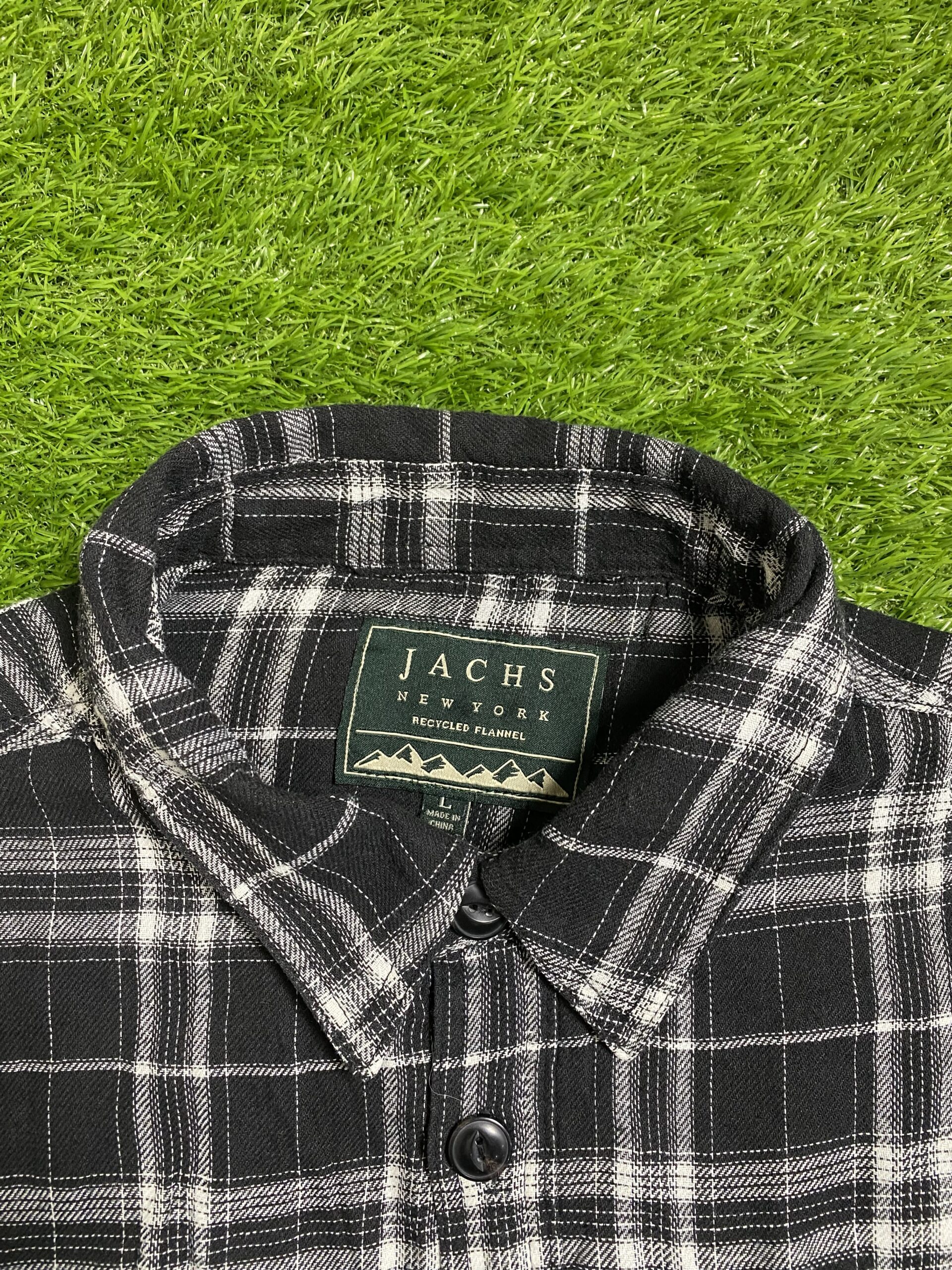 Jachs New York Black & White Plaid Flannel Shirt (L) - Image 3