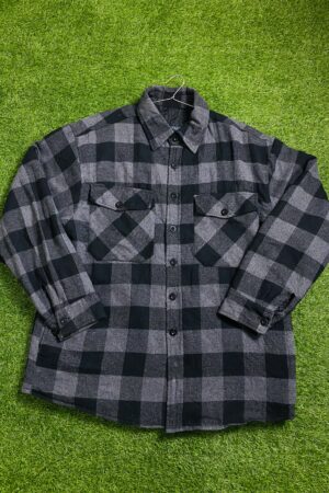 Roper Snap Button Men's Gray Plaid Flannel Shirt (L)