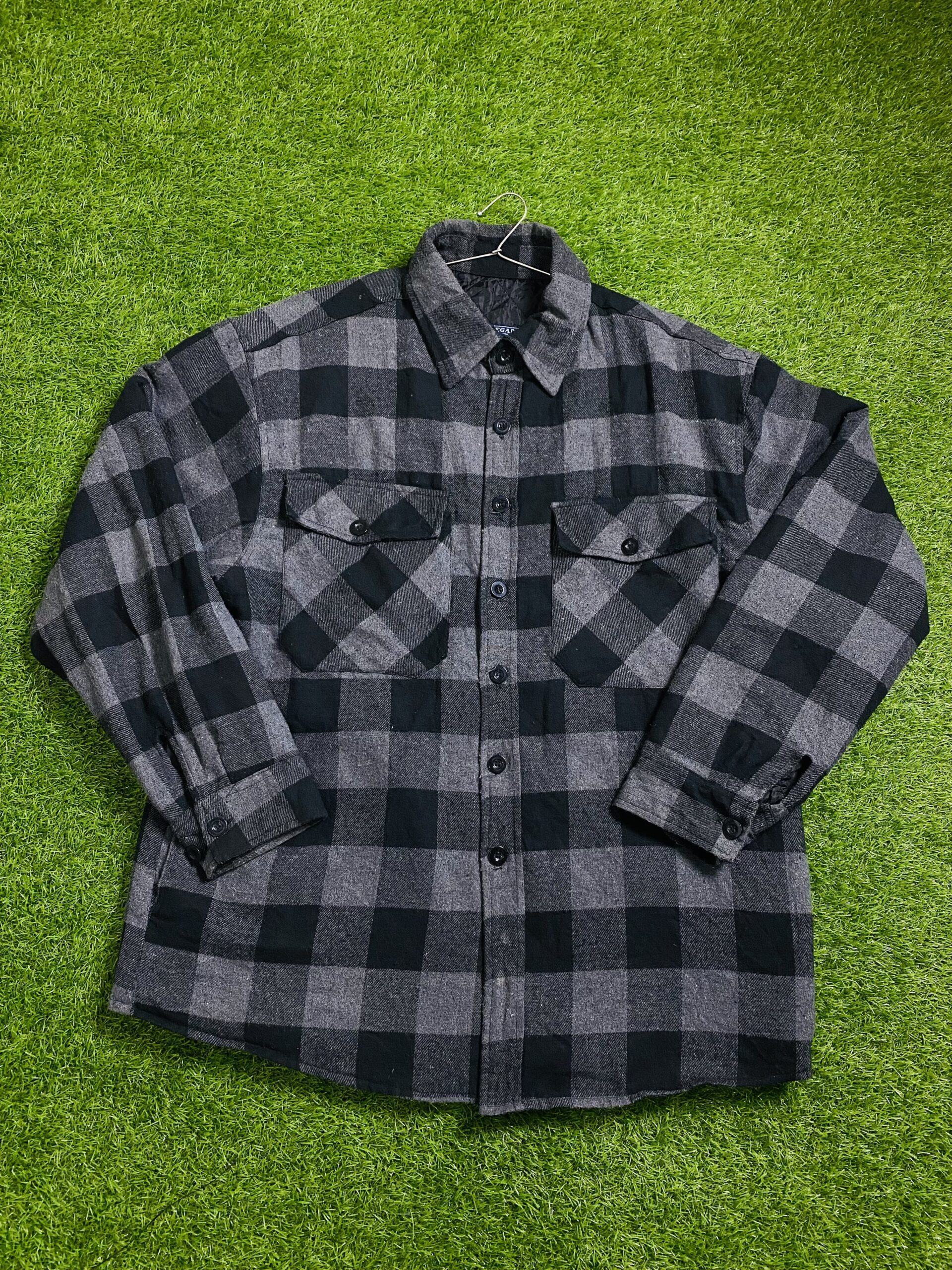 Roper Snap Button Men's Gray Plaid Flannel Shirt (L)