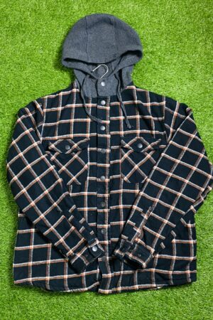 Legendary flannel men’s hooded shirt (Black & orange) (M)