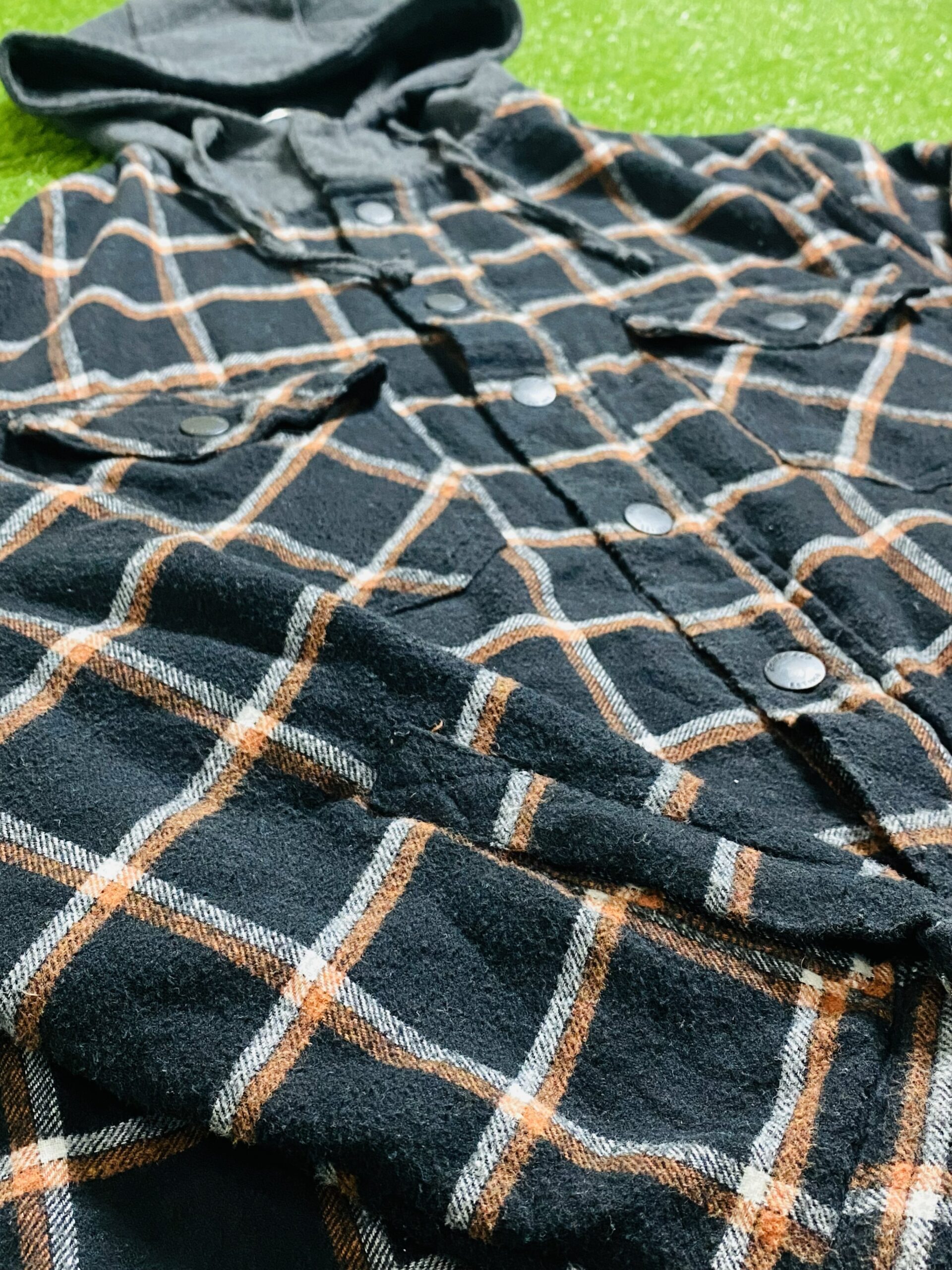 Legendary flannel men’s hooded shirt (Black & orange) (M) - Image 4