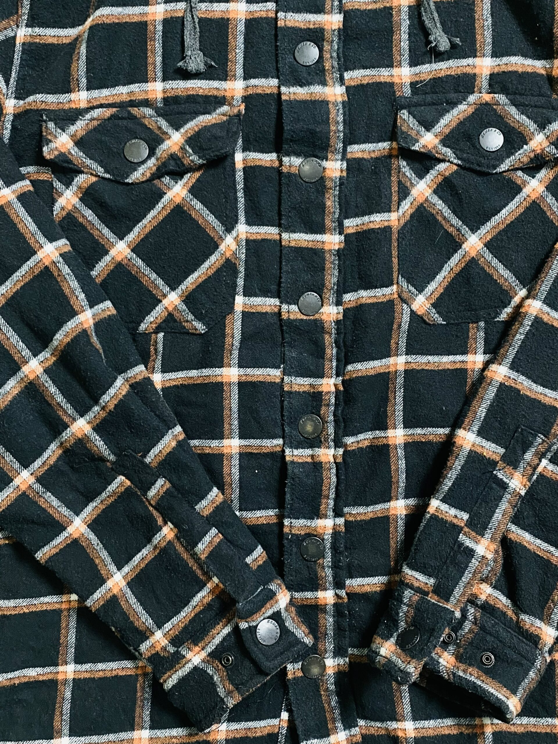 Legendary flannel men’s hooded shirt (Black & orange) (M) - Image 2