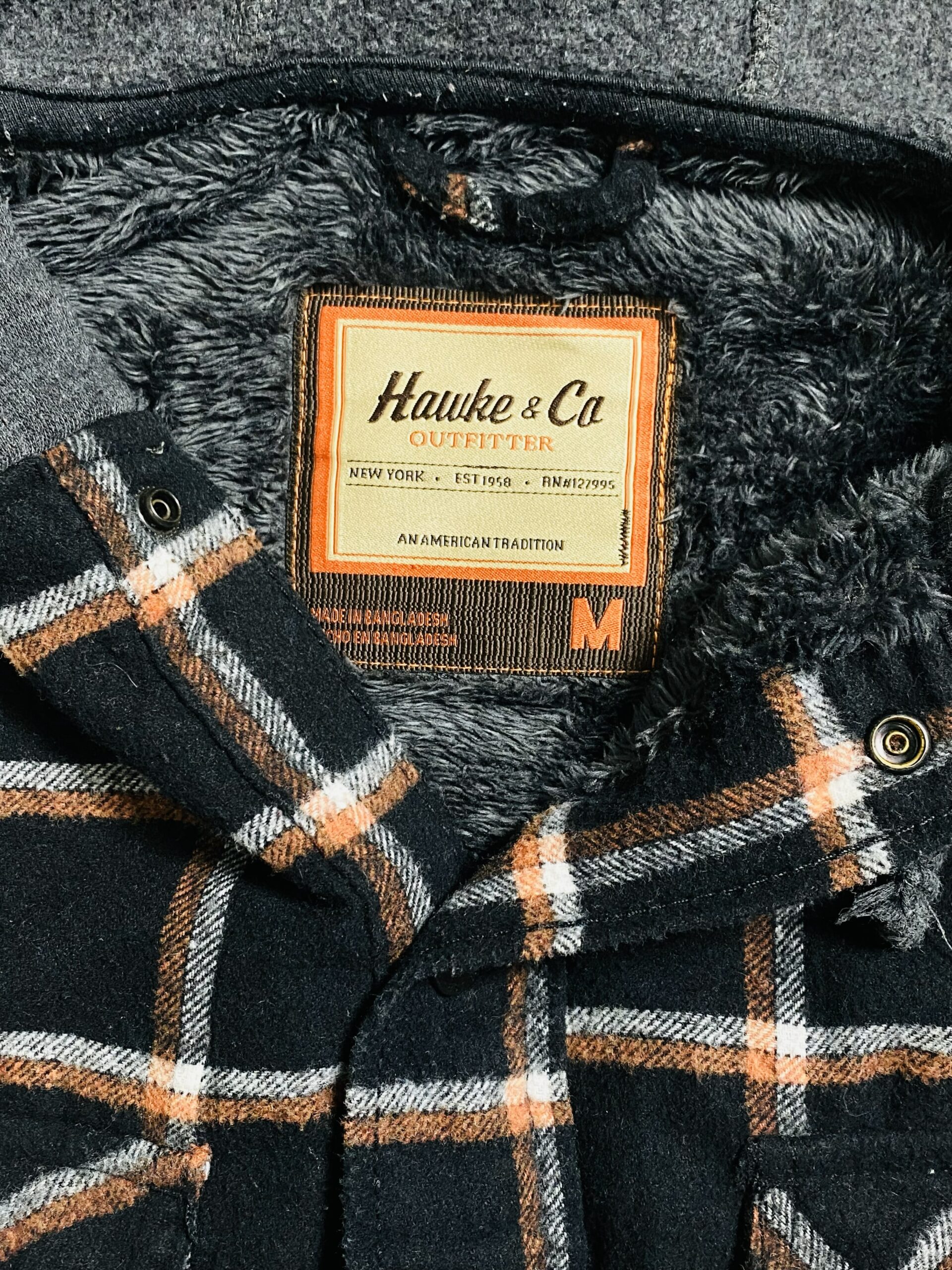 Legendary flannel men’s hooded shirt (Black & orange) (M) - Image 3