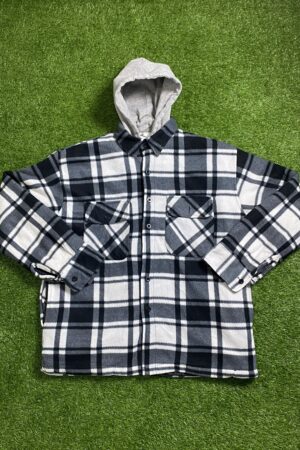 Legendary Flannel Men's Hooded Shirt (White & Black) (L)